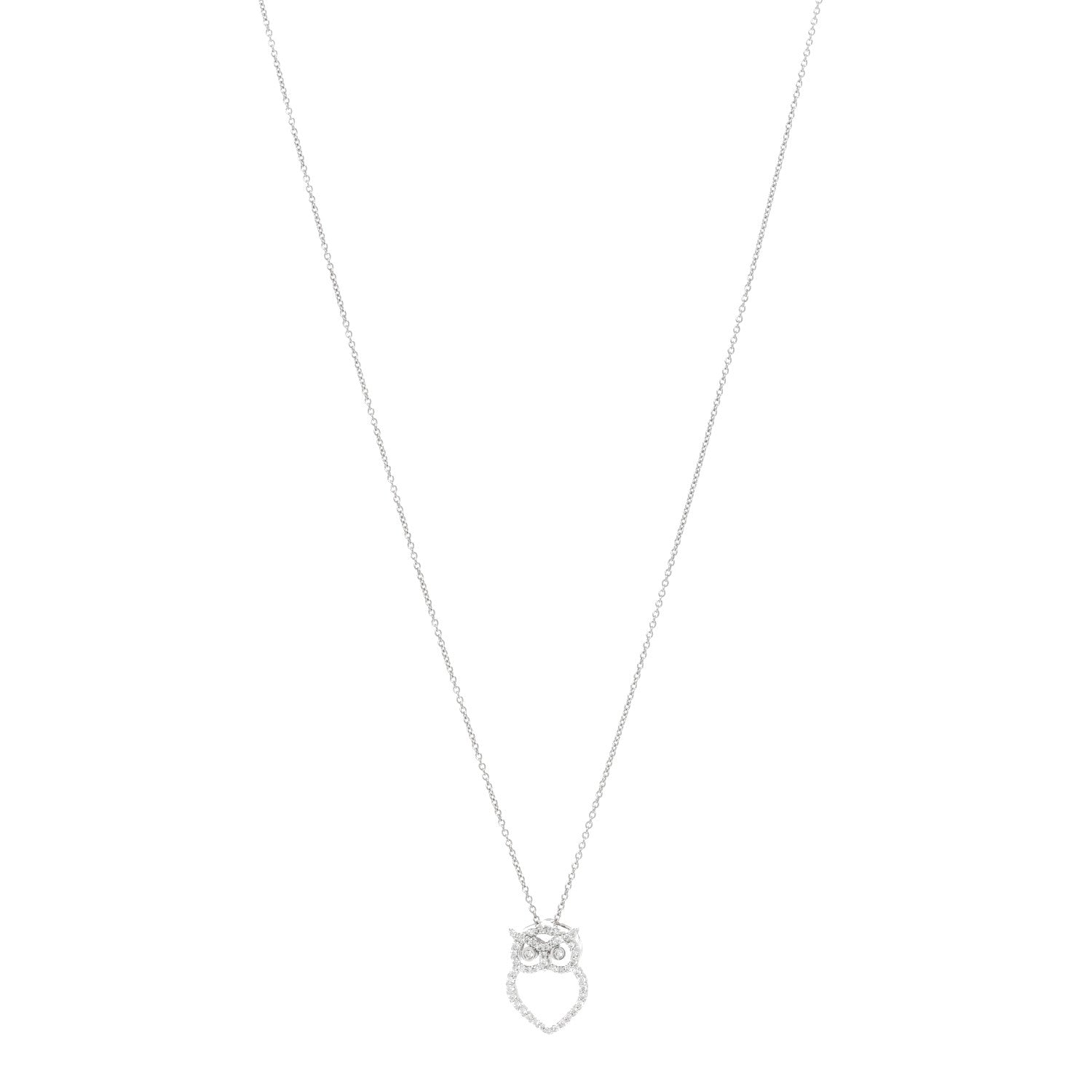 Roberto Coin 18K White Gold Diamond Tiny Treasures Outline Owl Pendant Necklace 1 of 5