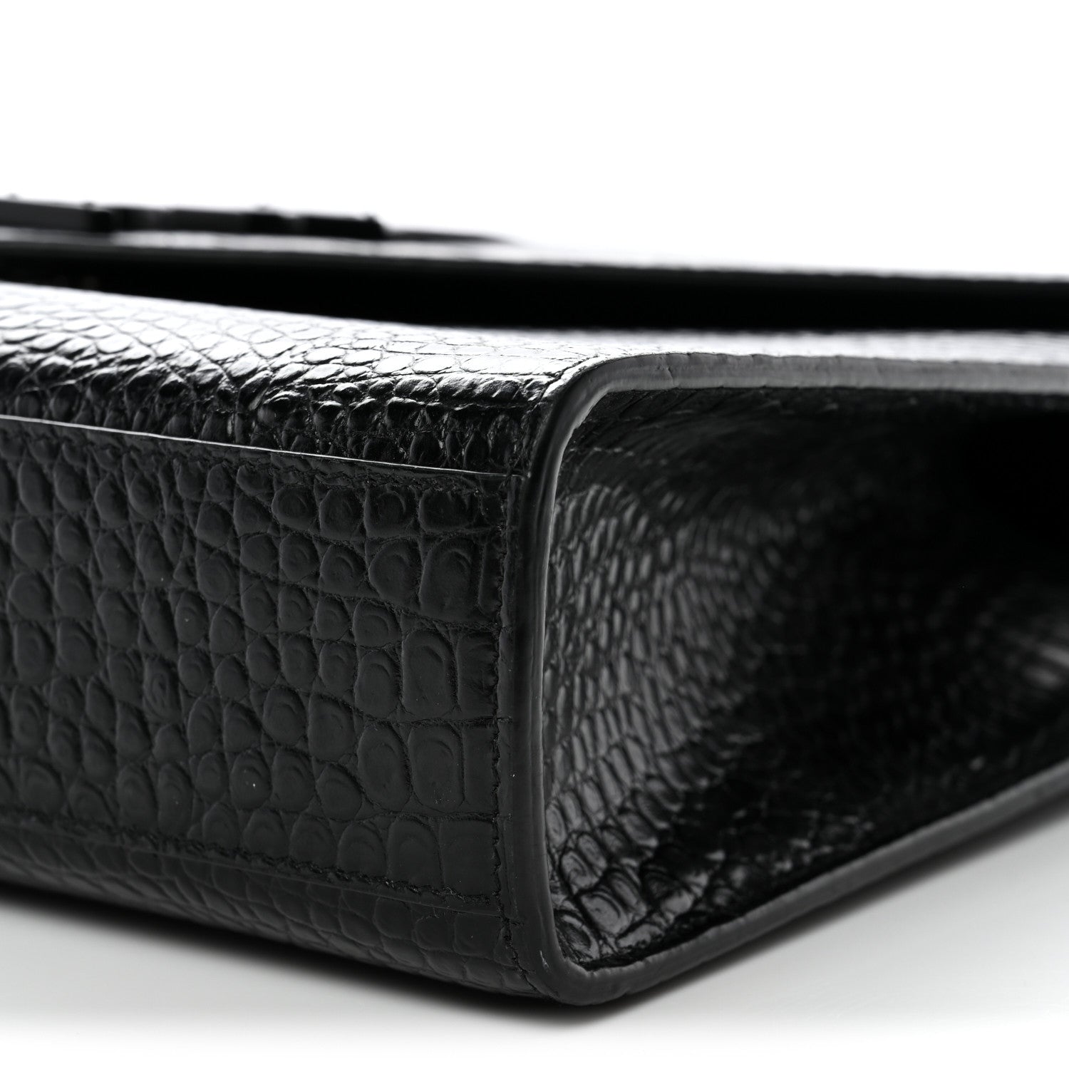Saint Laurent Calfskin Crocodile Embossed Monogram Large Satchel Black 10 of 10