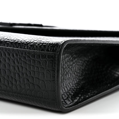 Saint Laurent Calfskin Crocodile Embossed Monogram Large Satchel Black 10 of 10
