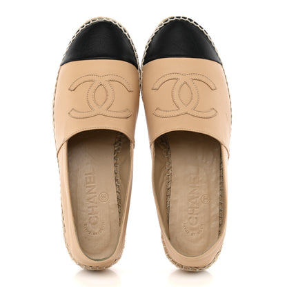 Chanel Lambskin CC Espadrilles 37 Beige Black 6 of 13