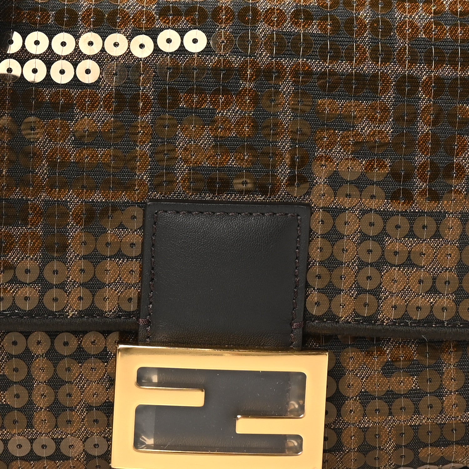 Fendi Fabric Jacquard Paillettes Vitello Seta FF 1974 Baguette Testa di Moro Real Ebano 8 of 10
