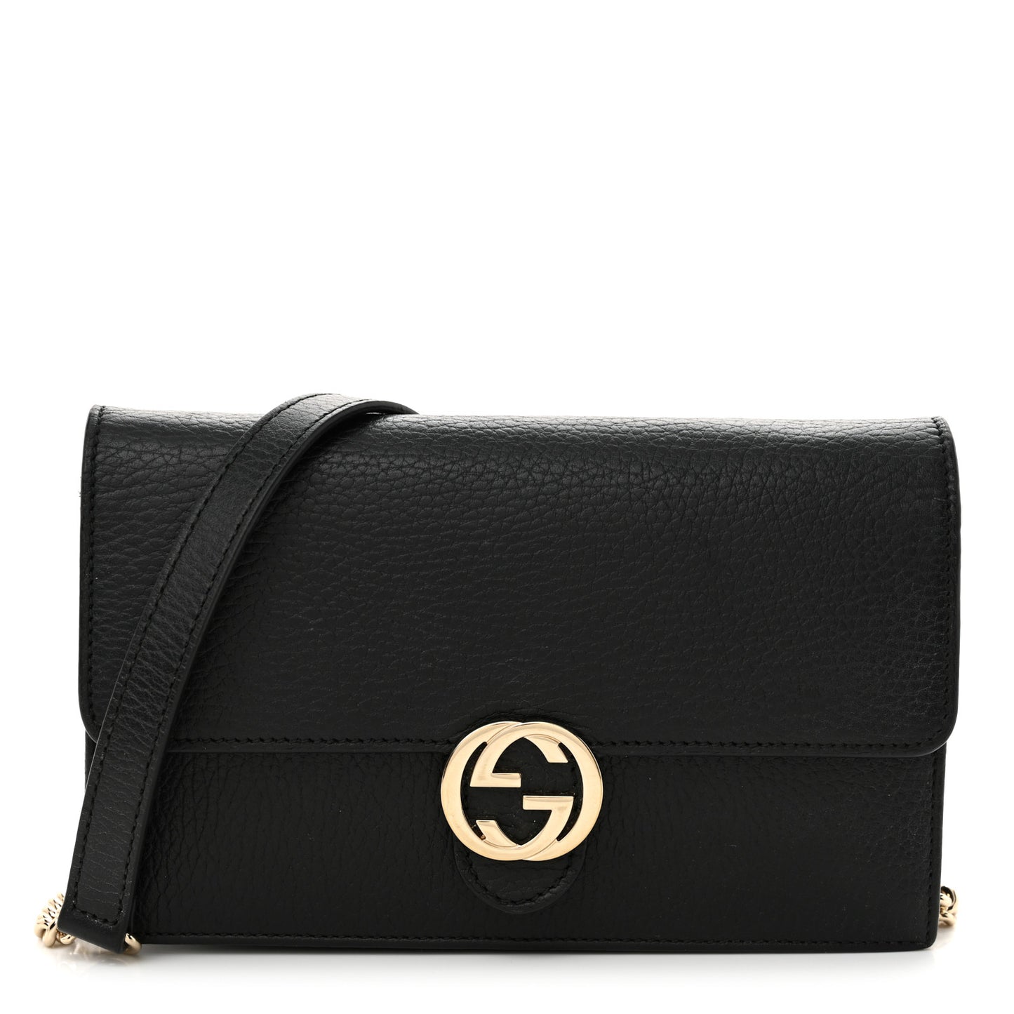Dollar Calfskin Interlocking G Chain Wallet Black