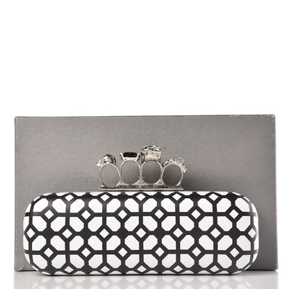Alexander McQueen Calfskin Classic Grid Skull Knuckle Box Clutch Black White 11 of 11