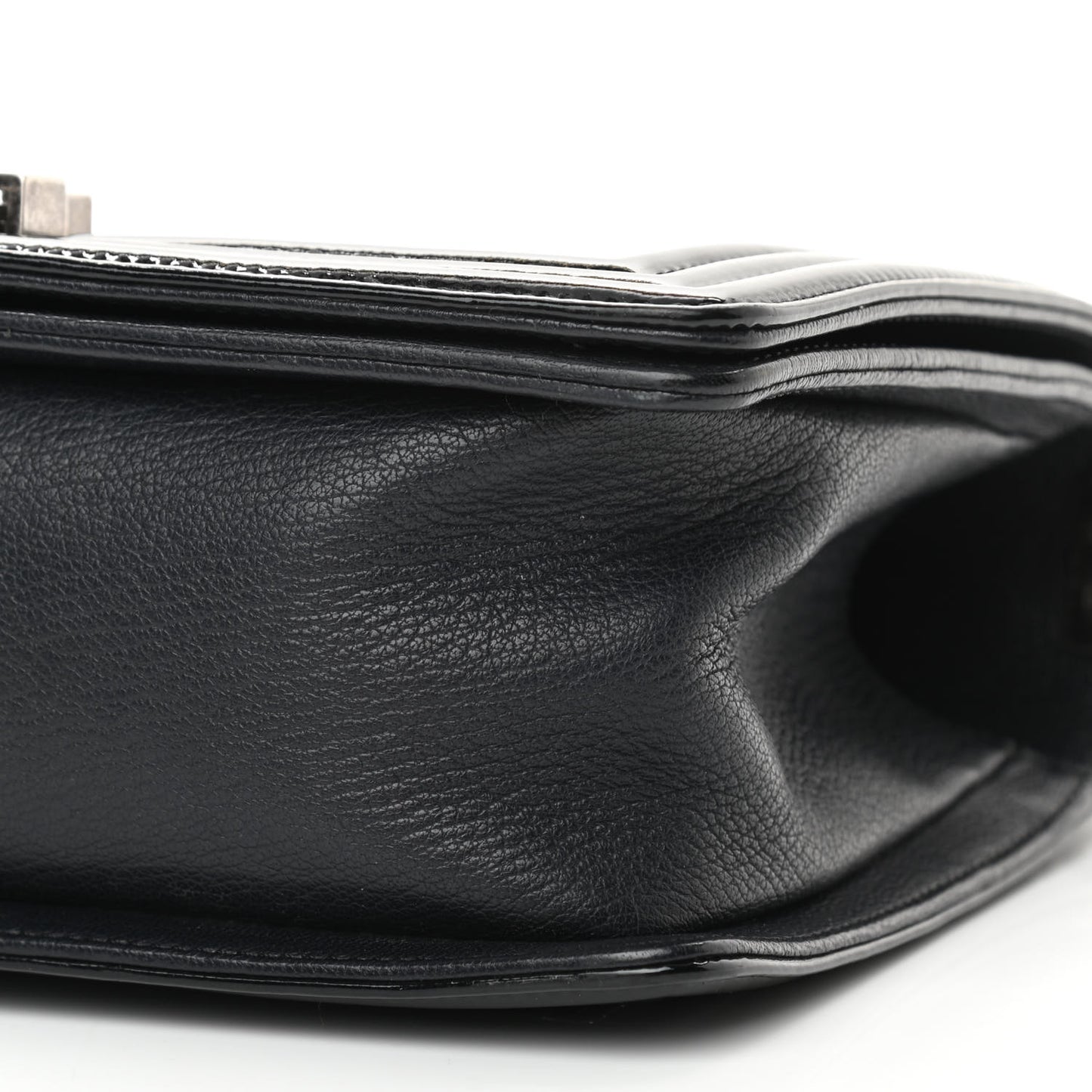 Goatskin Quilted Patent Medium Duo Boy Flap Black