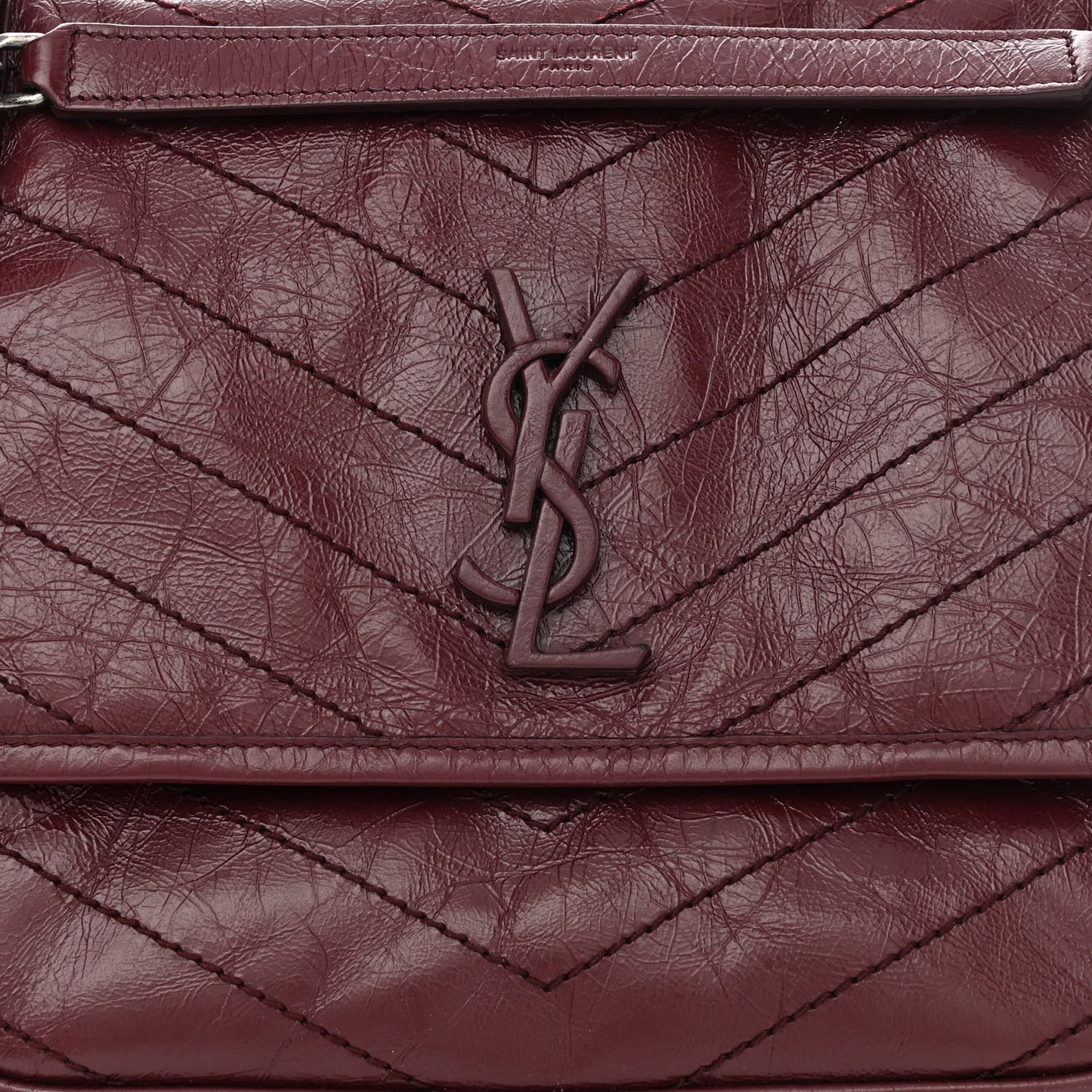 Crinkled Calfskin Matelasse Monogram Medium Niki Chain Satchel Rouge Legion