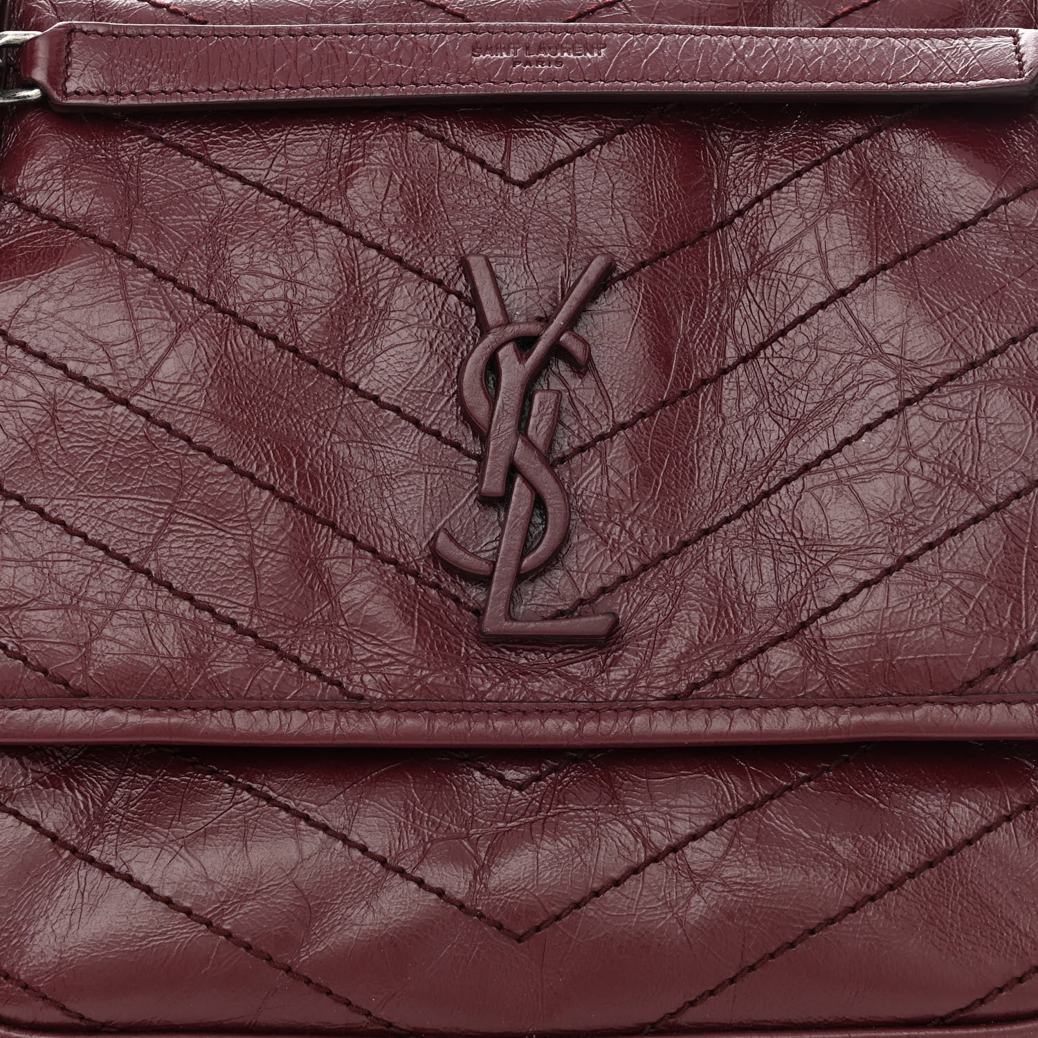 Saint Laurent Crinkled Calfskin Matelasse Monogram Medium Niki Chain Satchel Rouge Legion 8 of 10