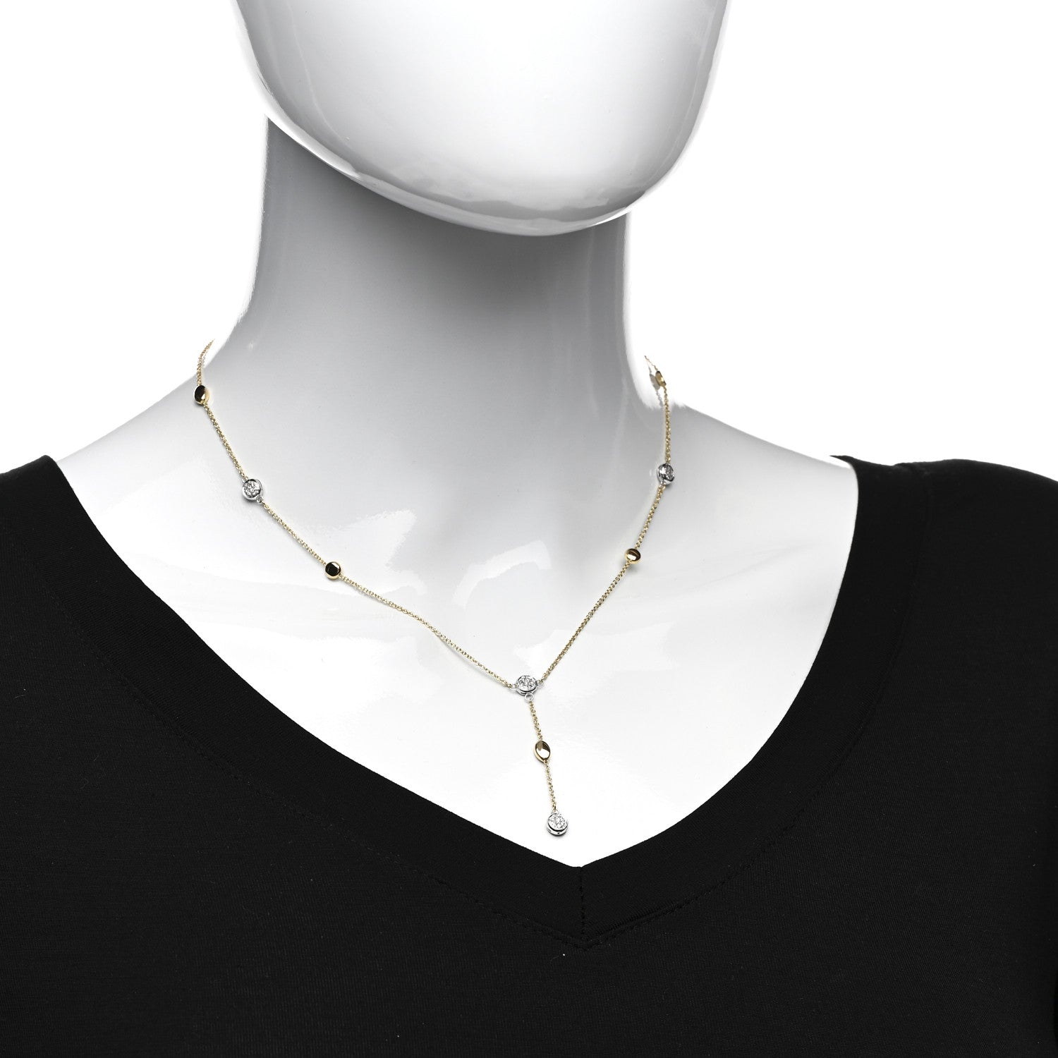 Roberto Coin 18K Yellow White Gold Diamond Station Y Drop Necklace 2 of 4