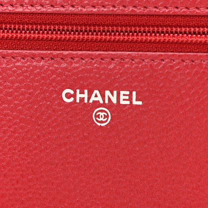 Chanel Metallic Caviar Quilted Wallet On Chain WOC Dark Pink 5 of 9
