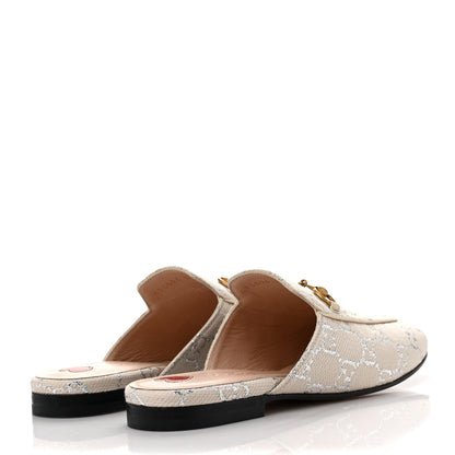 Gucci Canvas Lame GG Monogram Womens Princetown Slippers 37.5 Gardenia Silver 4 of 9