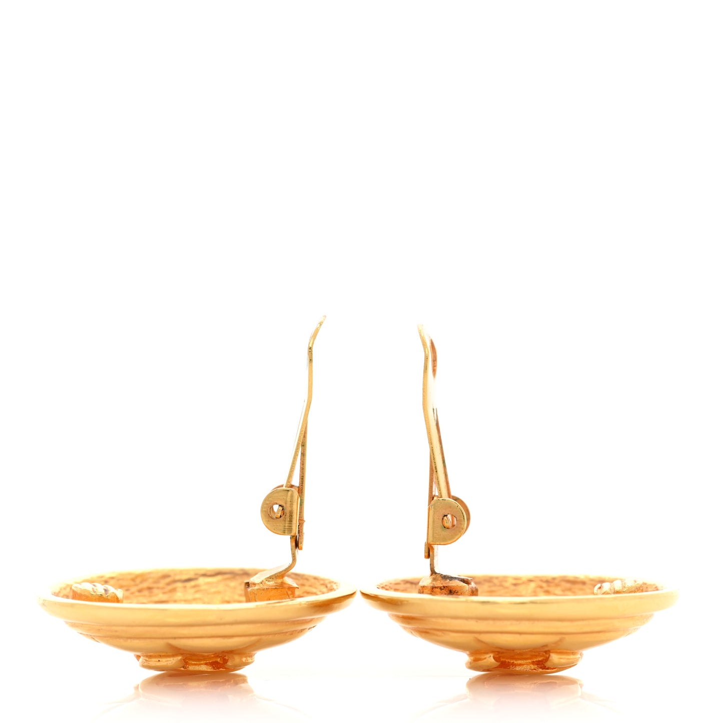 Metal Quilted CC Round Clip On Earrings Gold