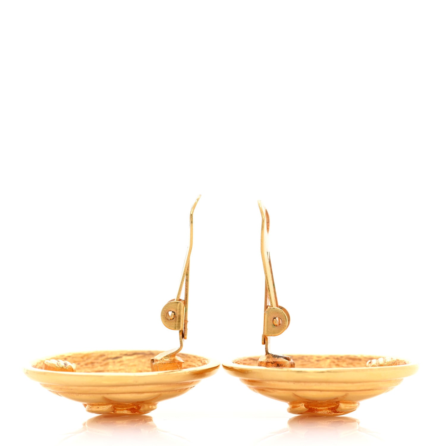 Chanel Metal Quilted CC Round Clip On Earrings Gold 3 of 8