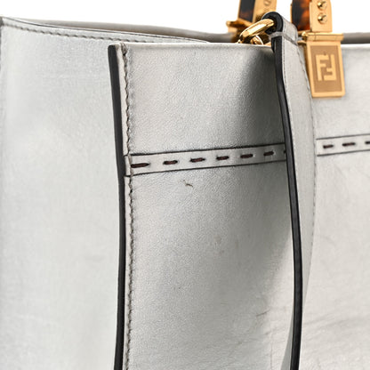 Fendi Vitello Catalan Mirror Plexiglass Logo Embossed Medium Fendi Sunshine Shopper Tote Argento 12 of 12