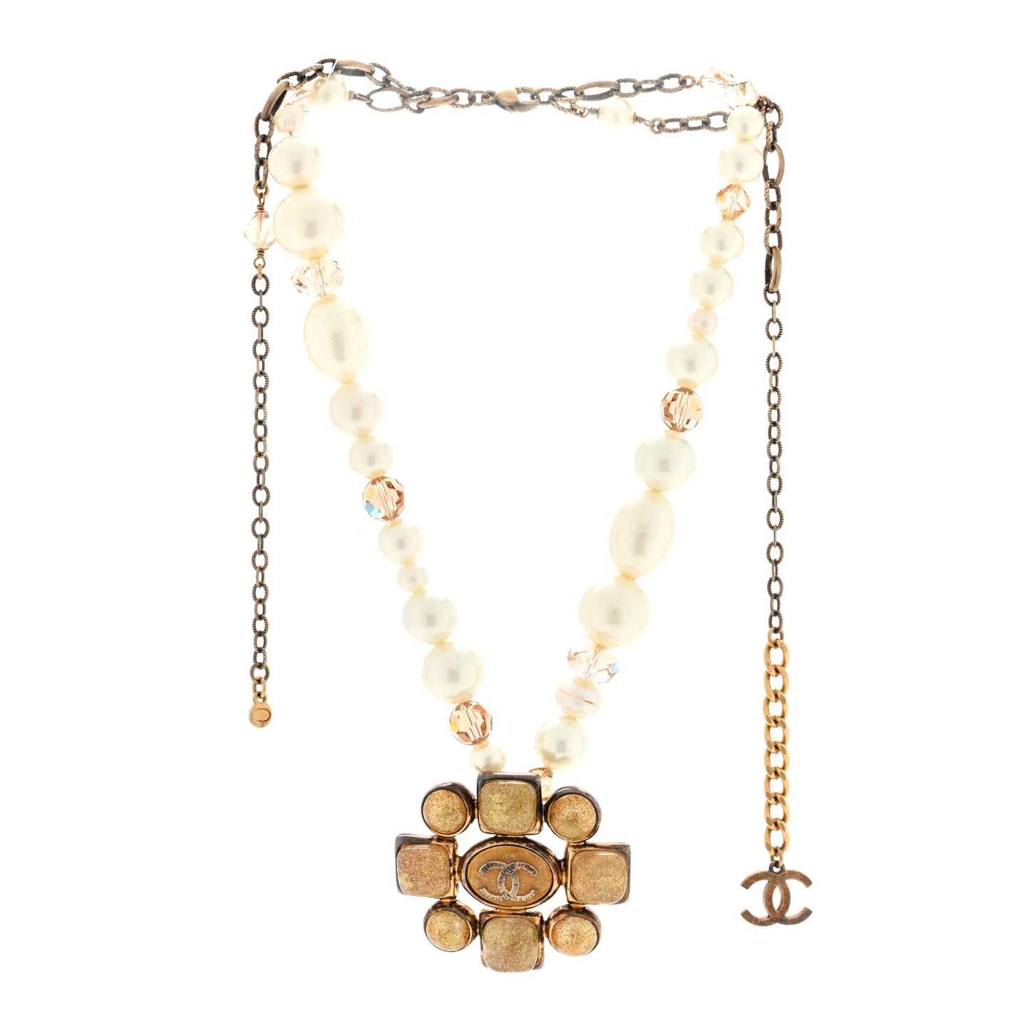 Crystal Pearl Gripoix Necklace Gold