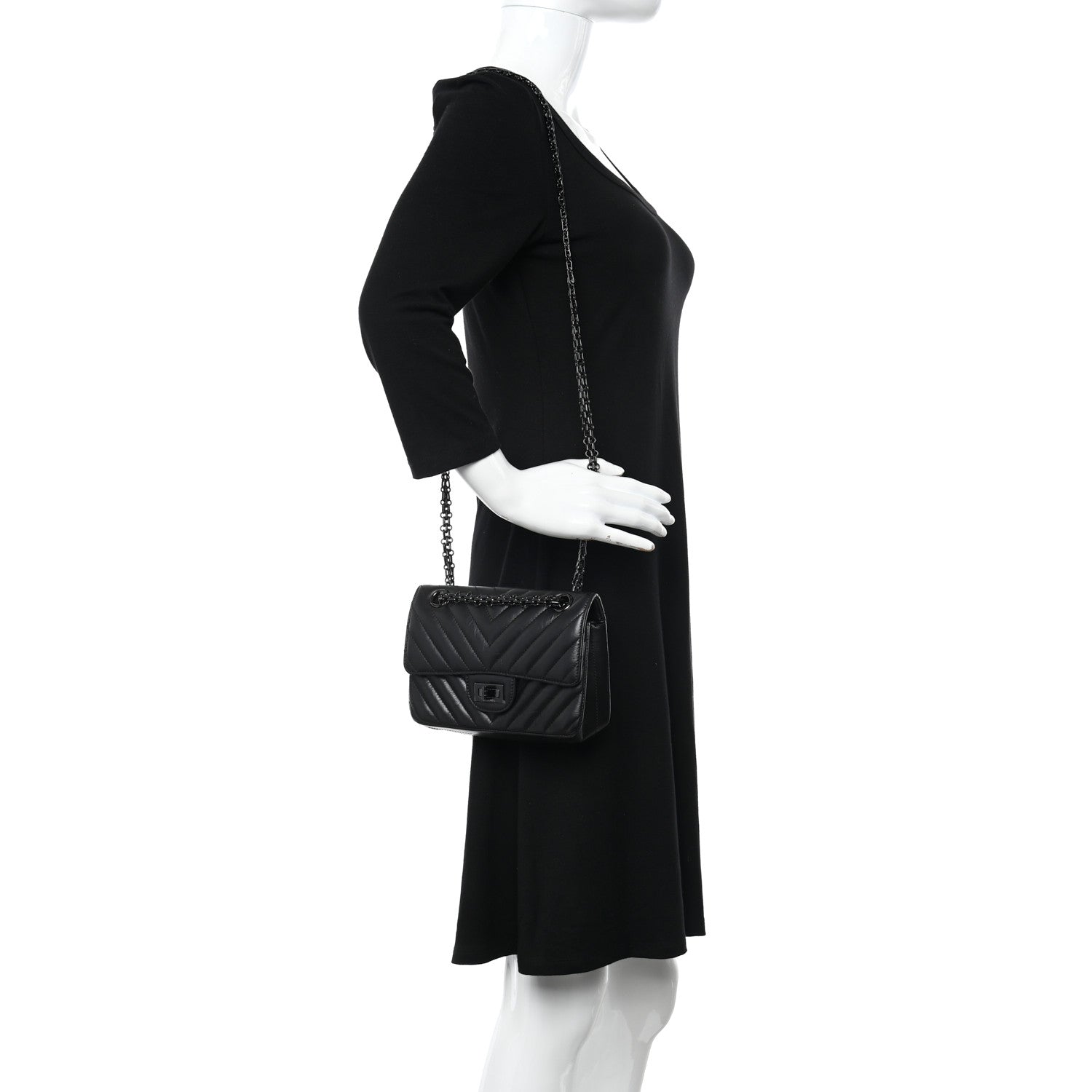 Chanel Aged Calfskin Chevron Quilted 2.55 Reissue Mini Flap So Black 3 of 11