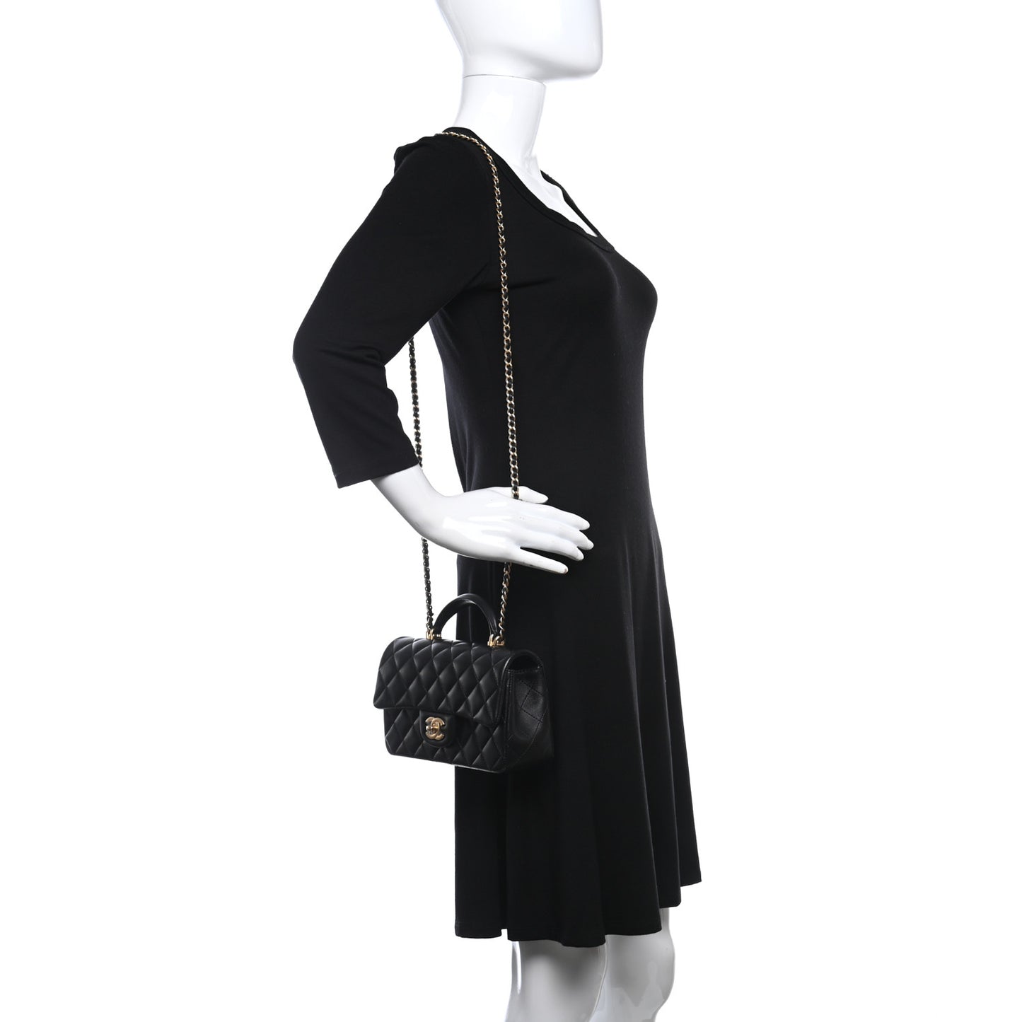 Lambskin Quilted Metal Mini Top Handle Rectangular Flap Black