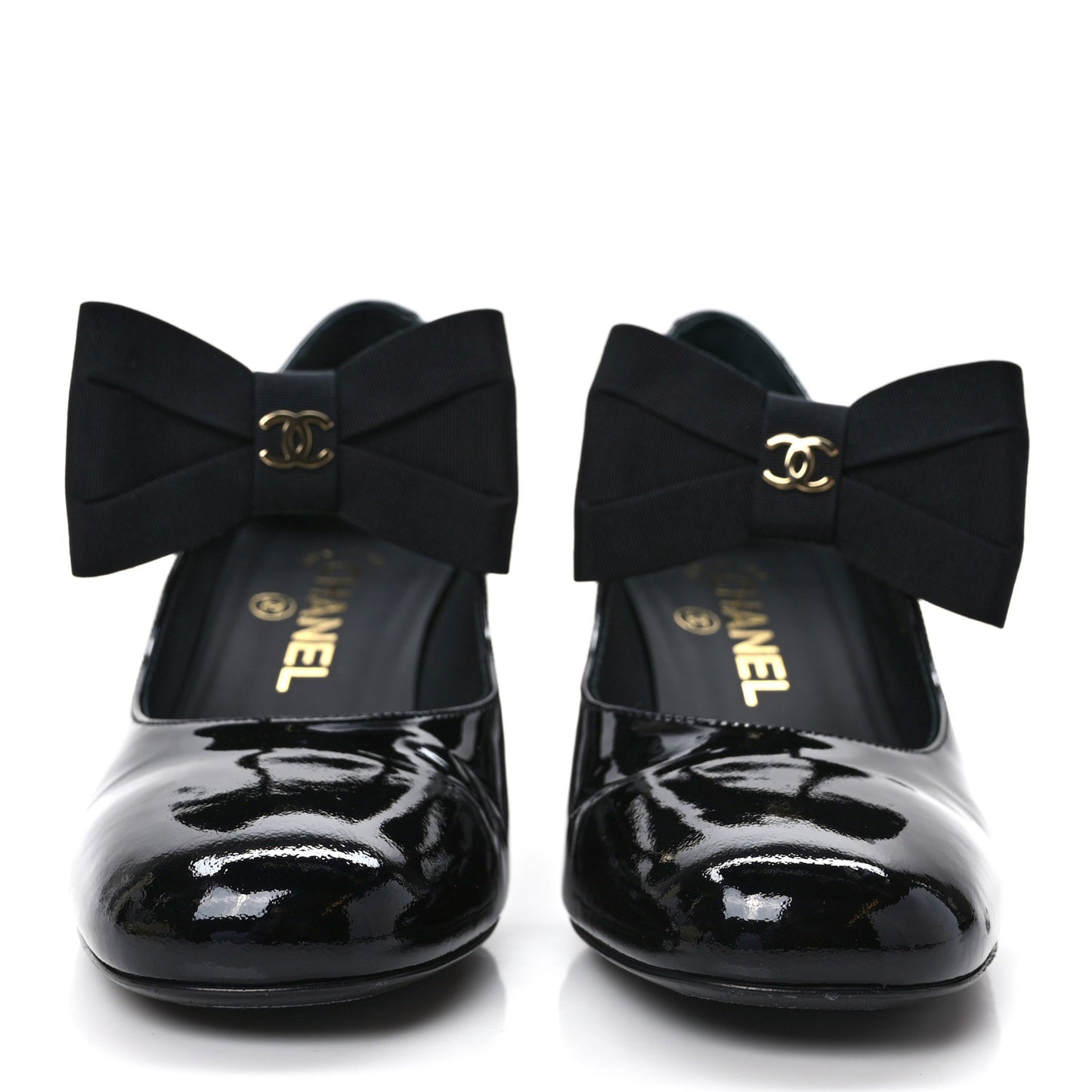 Patent Calfskin Grosgrain Bow Mary Jane Flats 37 Black