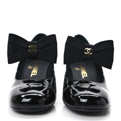 Chanel Patent Calfskin Grosgrain Bow Mary Jane Flats 37 Black 2 of 9