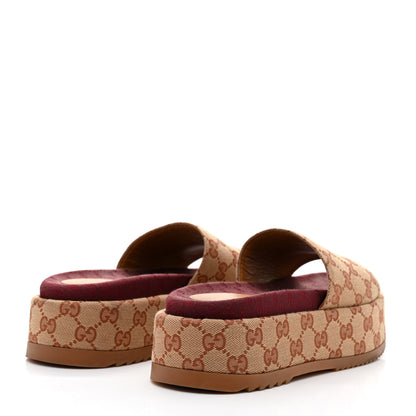 Gucci Canvas GG Monogram Angelina Platform Slide Sandals 37 Beige Ruggine 4 of 8
