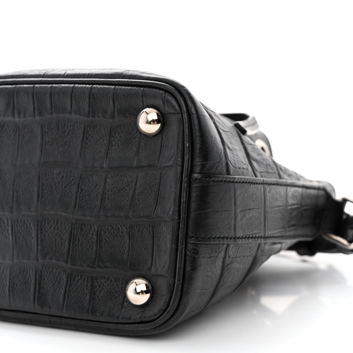 Calfskin Crocodile Embossed Small Emmanuelle Bucket Bag Black