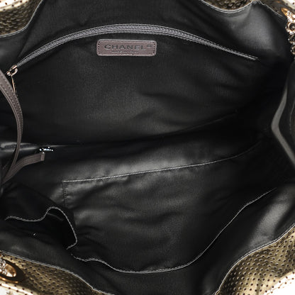 Chanel Metallic Crackled Calfskin Perforated Drill Shoulder Bag Gold 4 of 6