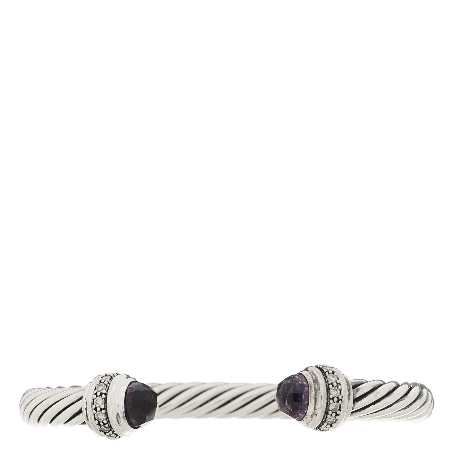 David Yurman Sterling Silver Diamond Amethyst 7mm Cable Classics Bracelet 1 of 3