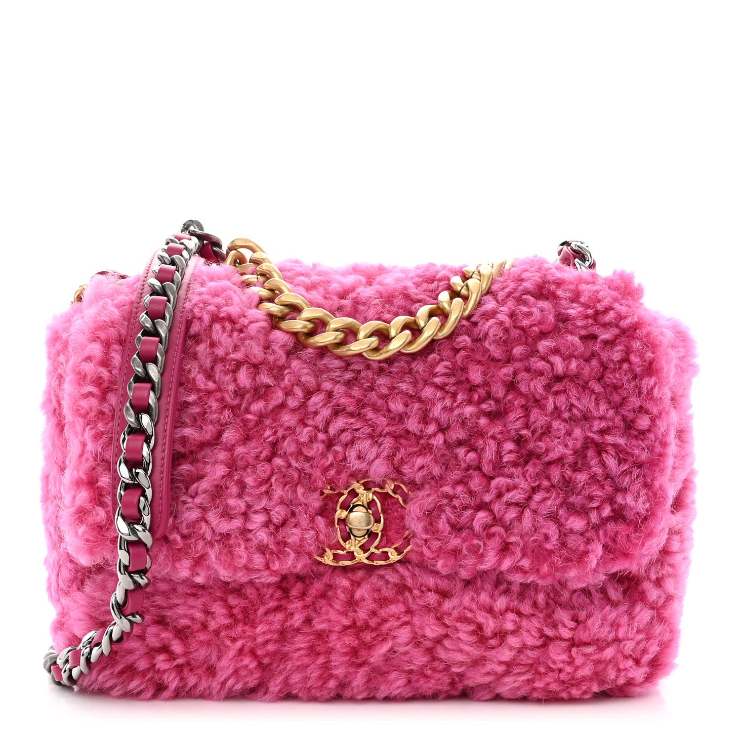 Chanel Shearling Sheepskin Medium Chanel 19 Flap Pink 1 of 10