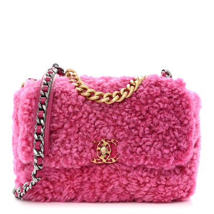 Chanel Shearling Sheepskin Medium Chanel 19 Flap Pink 1 of 10