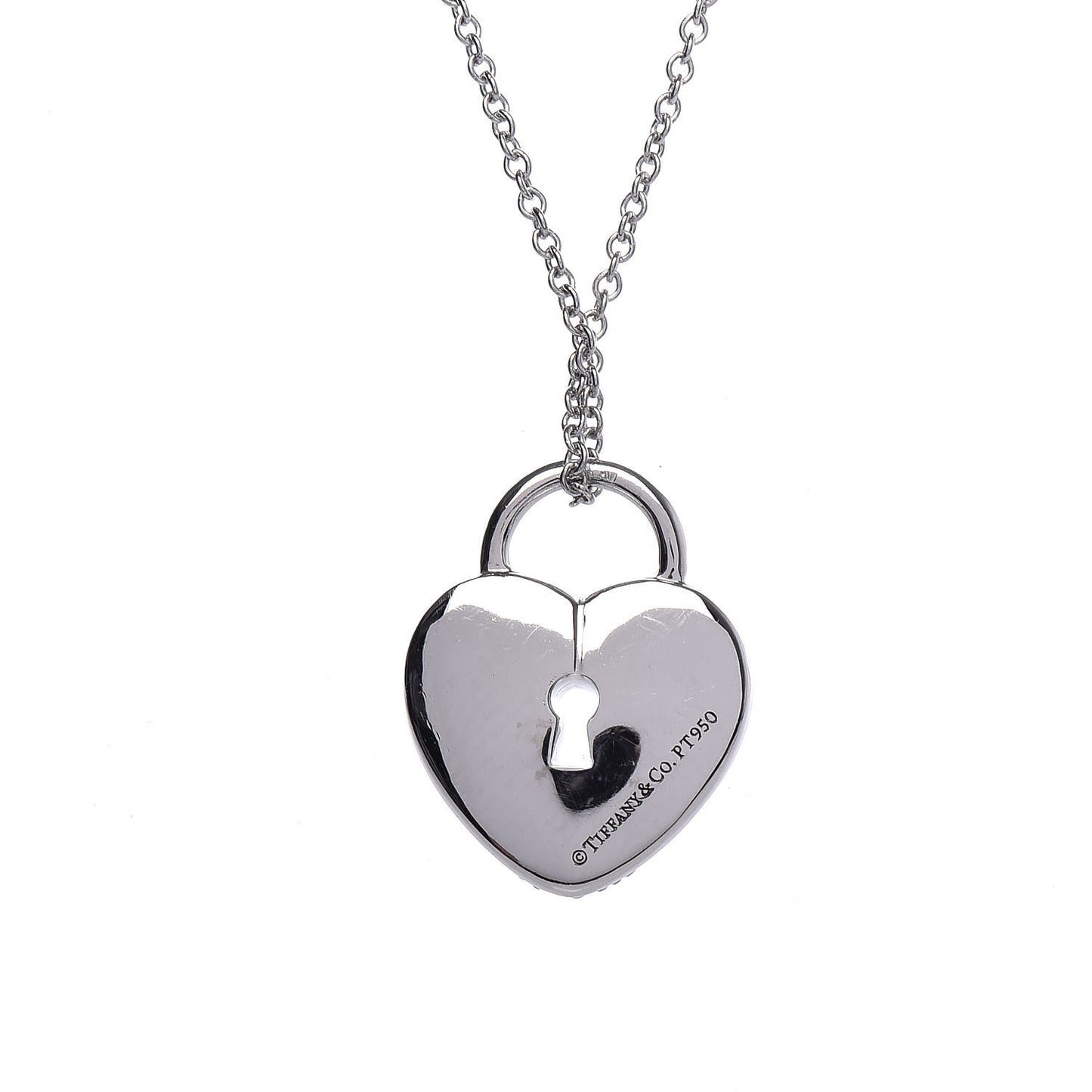 Platinum Diamond Small Heart Lock Pendant Necklace