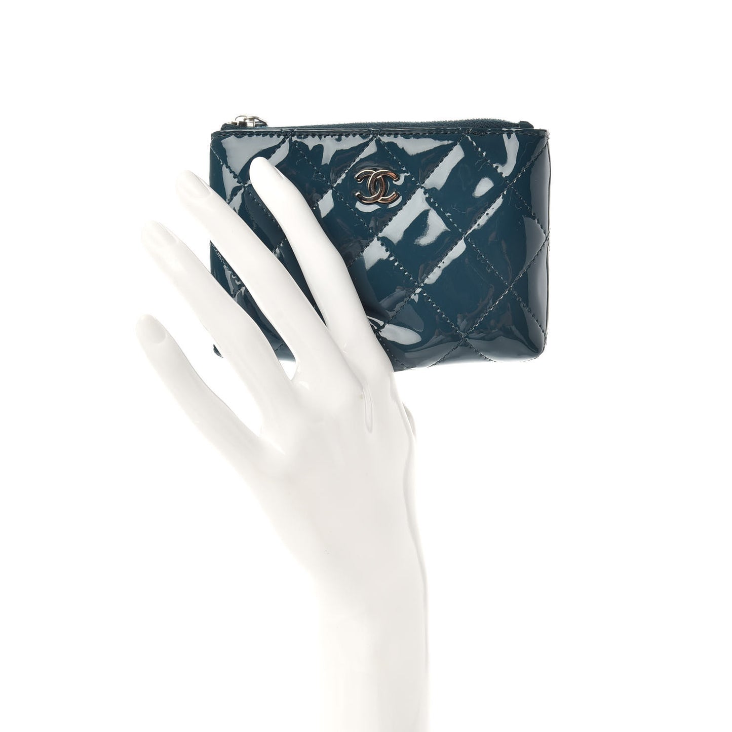 Patent Quilted Key Pouch Blue