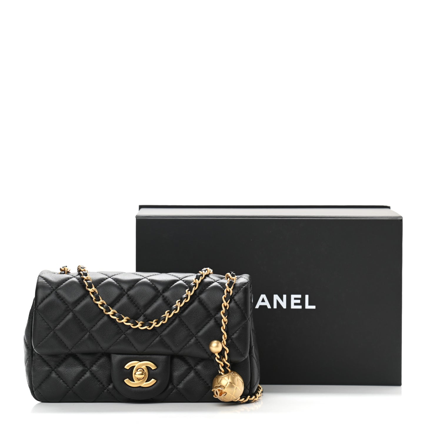 Lambskin Quilted Mini Rectangular Pearl Crush Flap Black