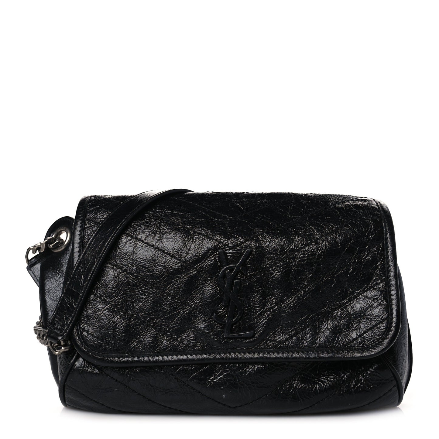 Crinkled Calfskin Matelasse Monogram Niki Body Bag Black