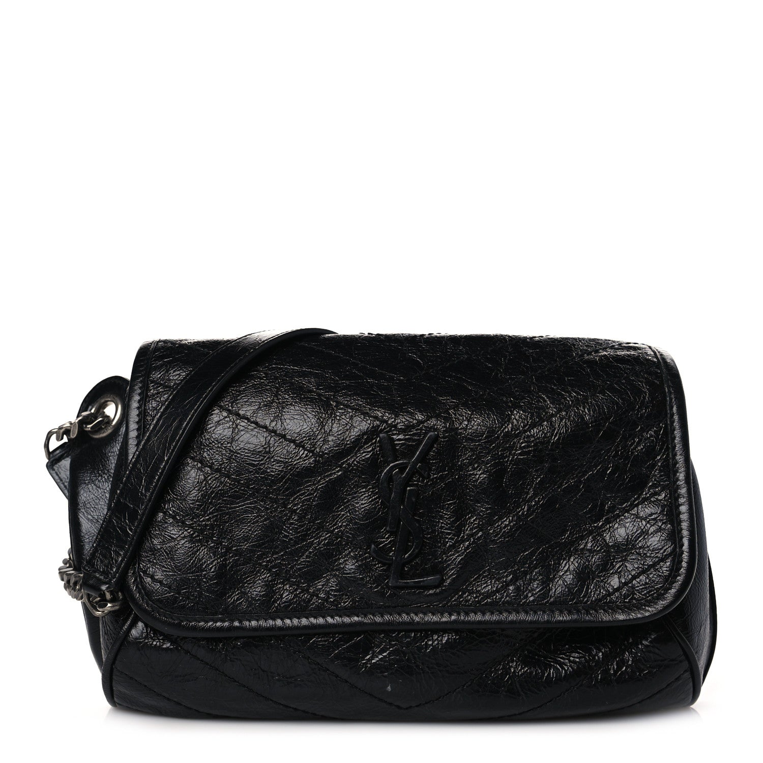 Saint Laurent Crinkled Calfskin Matelasse Monogram Niki Body Bag Black 1 of 9