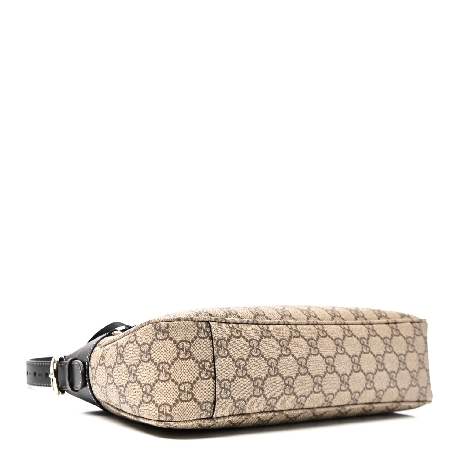 Gucci GG Supreme Monogram Textured Calfskin Medium Emblem Shoulder Bag Beige Dark Brown Black 4 of 10