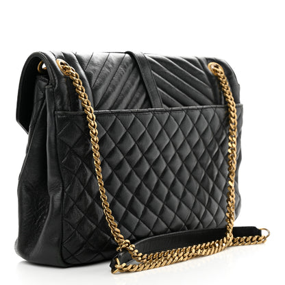 Saint Laurent Calfskin Mixed Matelasse Triquilt Large Monogram Satchel Black 3 of 13