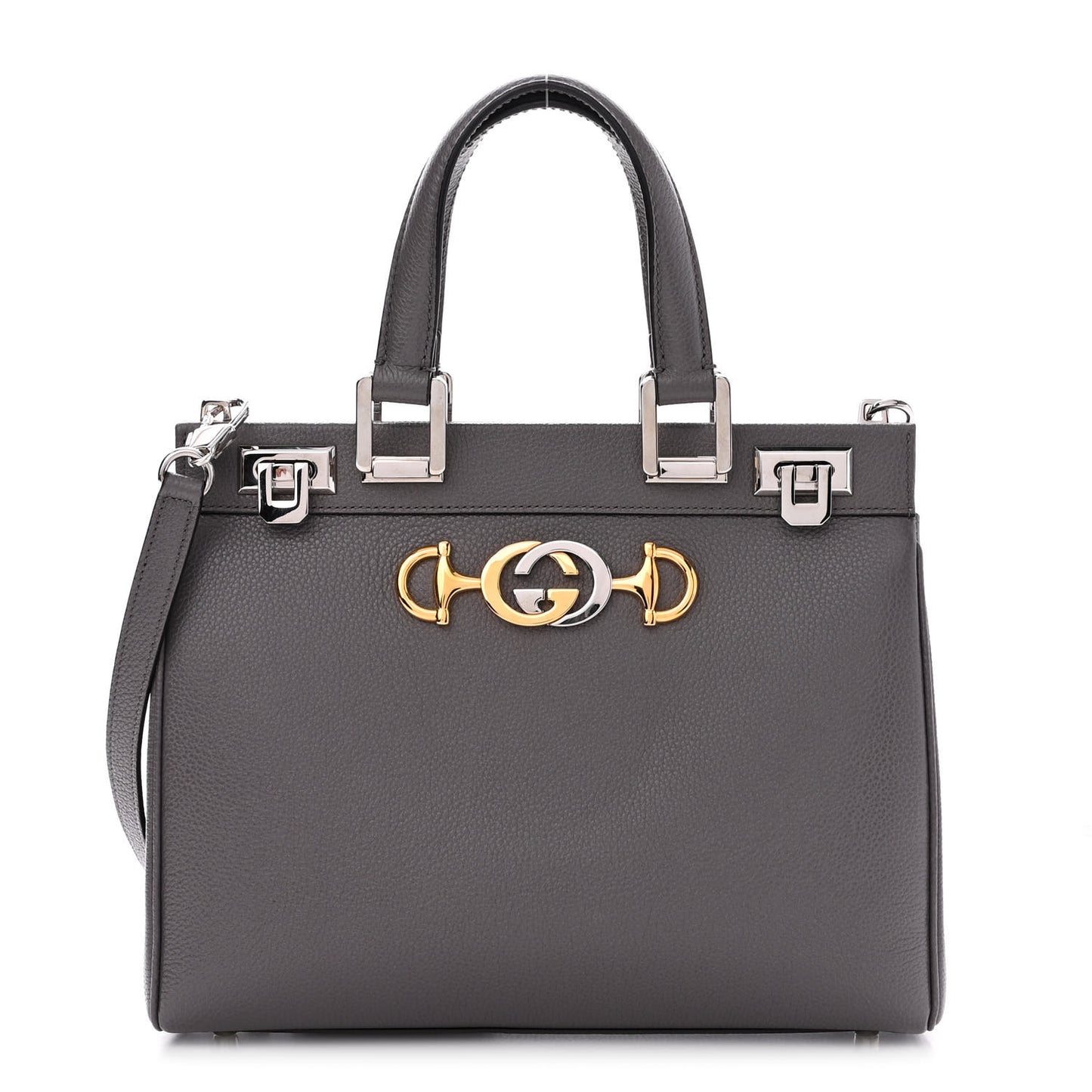 Grainy Calfskin Small Zumi Top Handle Bag Dusty Grey