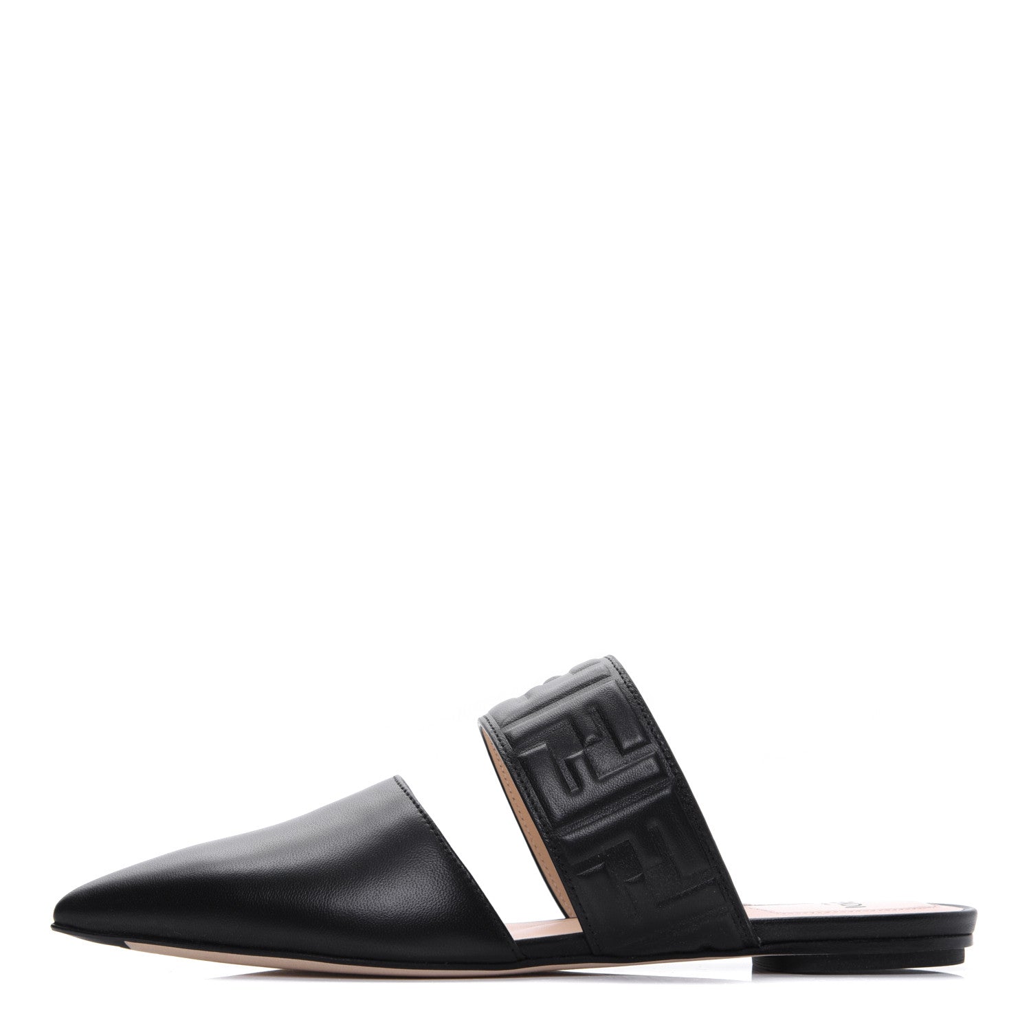 Fendi Vitello FF Embossed Buckle Flat Mules 36.5 Black 1 of 9