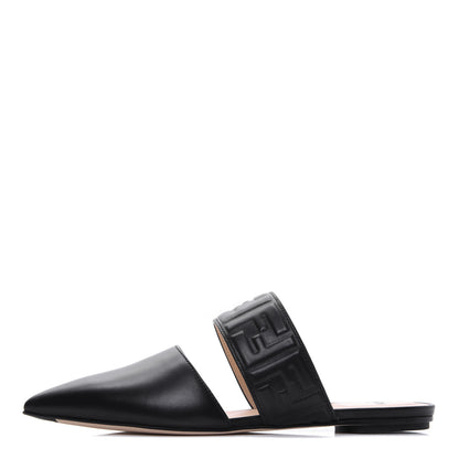 Fendi Vitello FF Embossed Buckle Flat Mules 36.5 Black 1 of 9