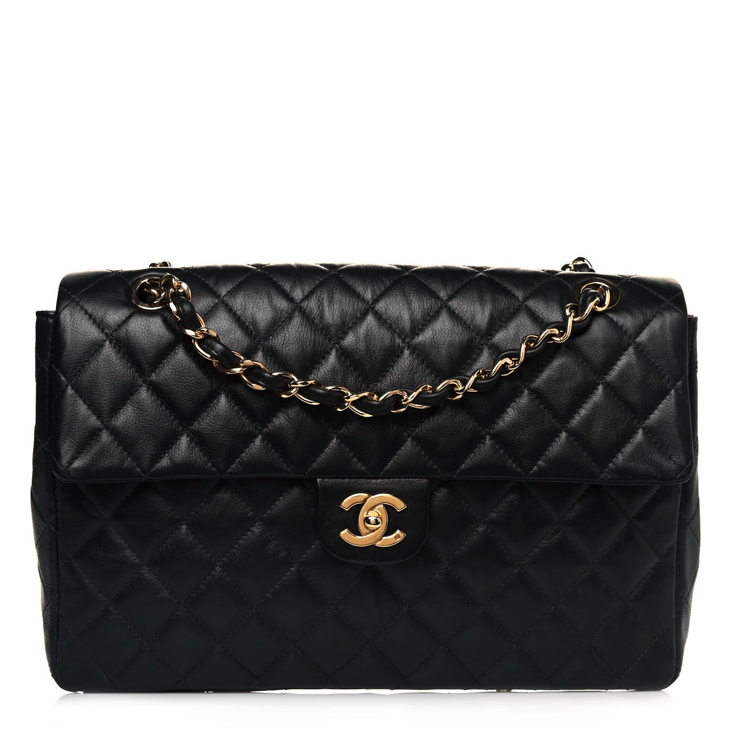 Lambskin Quilted Jumbo Single Flap Black