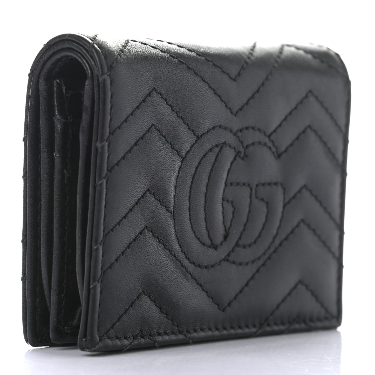 Calfskin Matelasse Cicada Stud GG Marmont Card Case Wallet Black