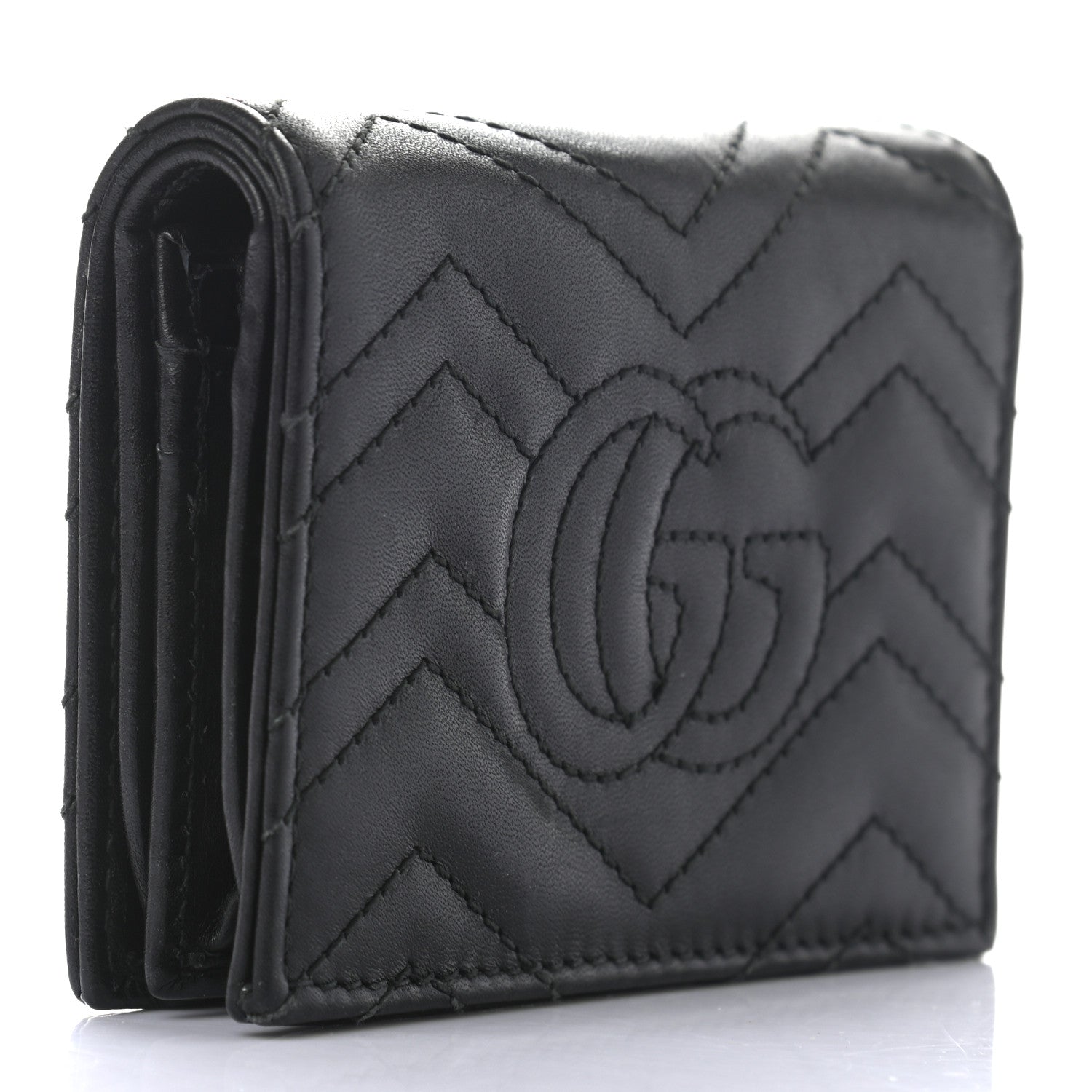 Gucci Calfskin Matelasse Cicada Stud GG Marmont Card Case Wallet Black 3 of 8