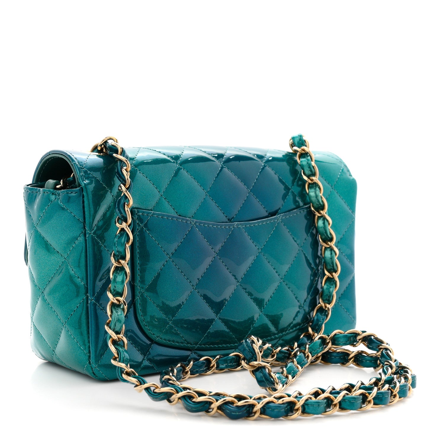 Chanel Shaded Patent Calfskin Quilted Mini Rectangular Flap Green Blue 3 of 10