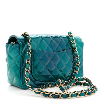 Chanel Shaded Patent Calfskin Quilted Mini Rectangular Flap Green Blue 3 of 10