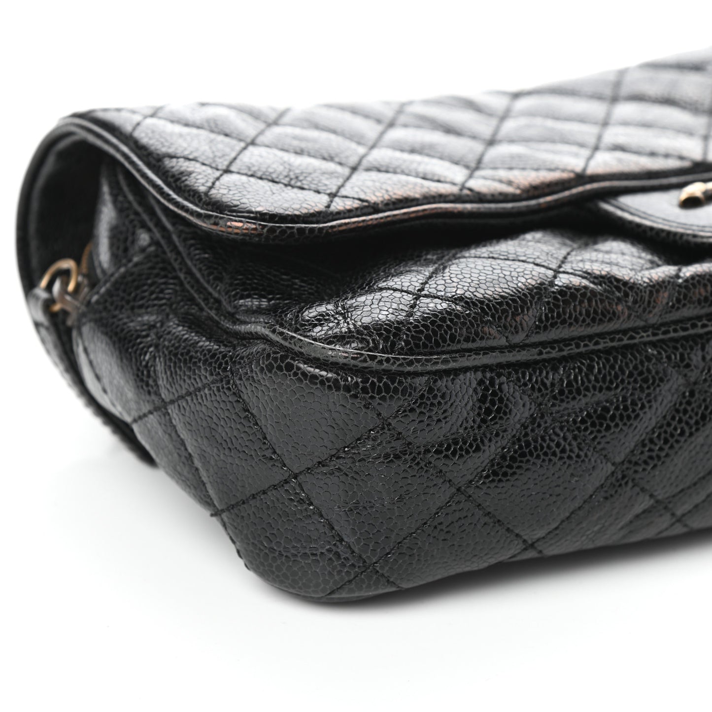 Crumpled Grained Calfskin Quilted Small Shiva Flap Black