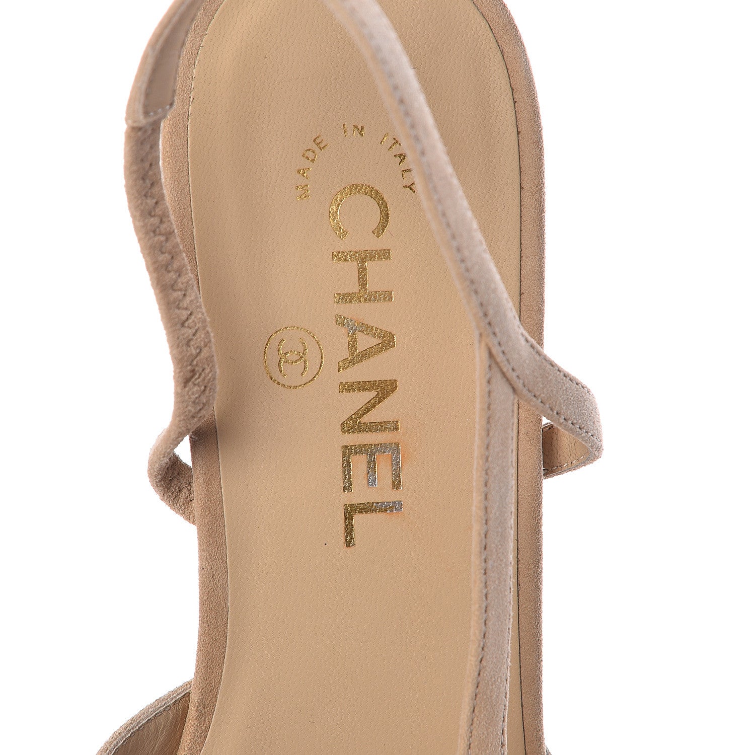Chanel Kid Suede Satin Cap Toe CC Slingback Pumps 40.5 Beige Black 6 of 9