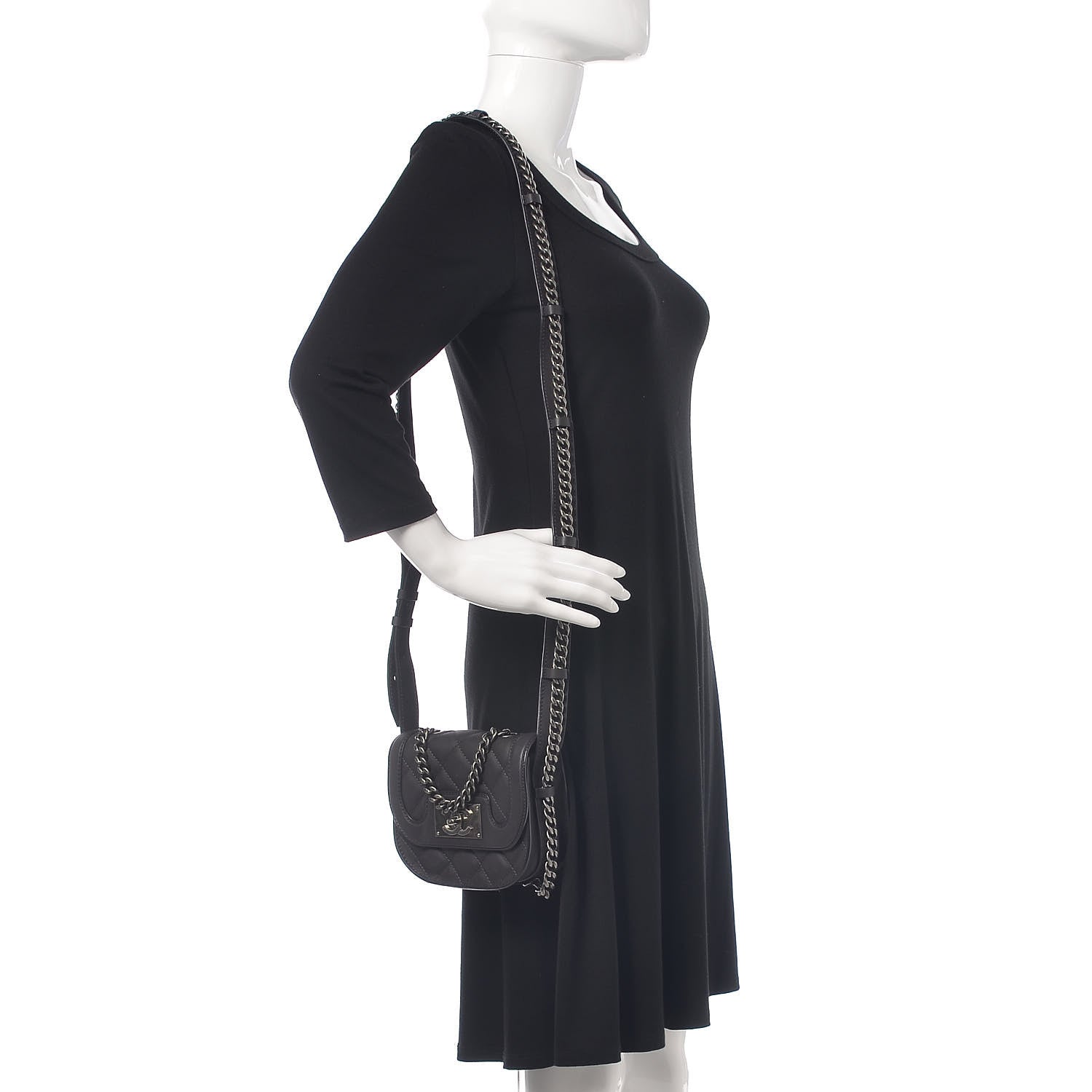 Chanel Calfskin Quilted Small Double Chained Messenger Flap Charcoal 2 of 11