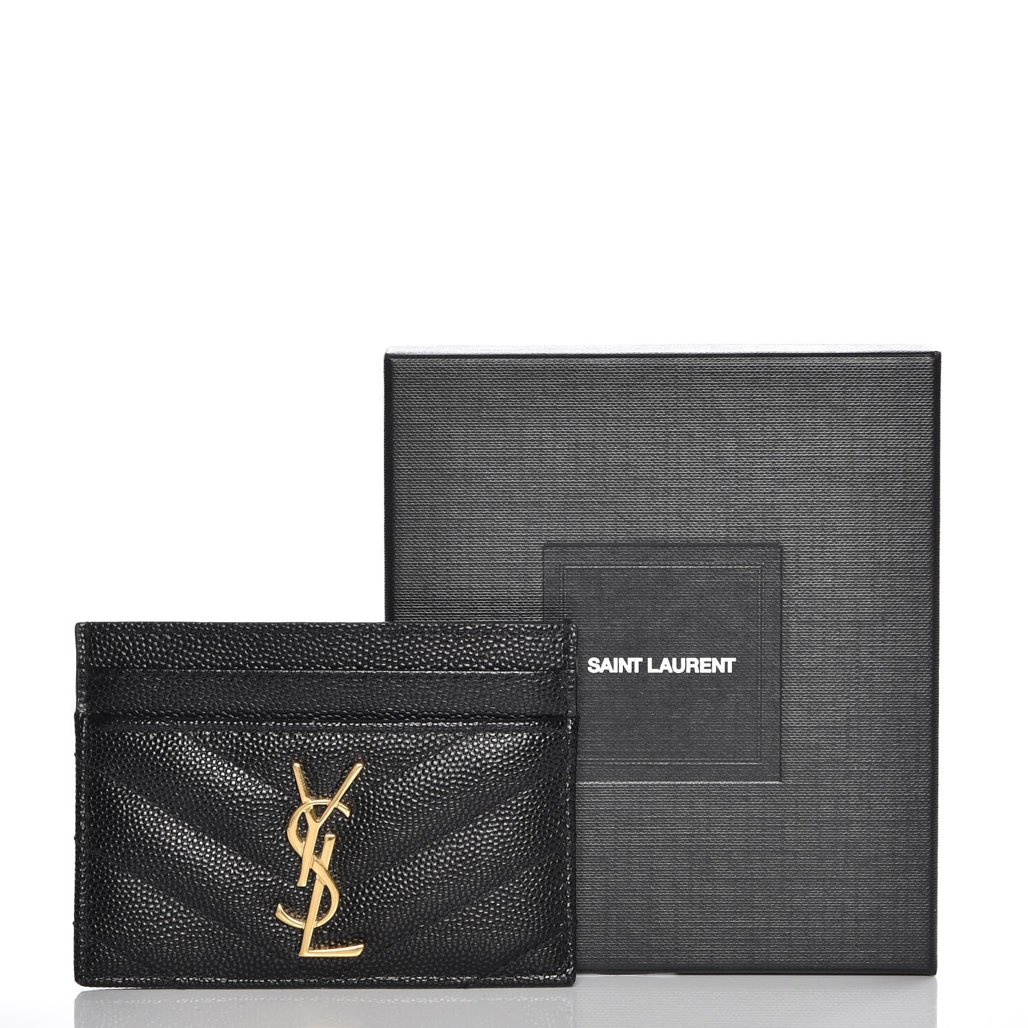 Saint Laurent Grain De Poudre Matelasse Chevron Monogram Credit Card Case Black 8 of 8