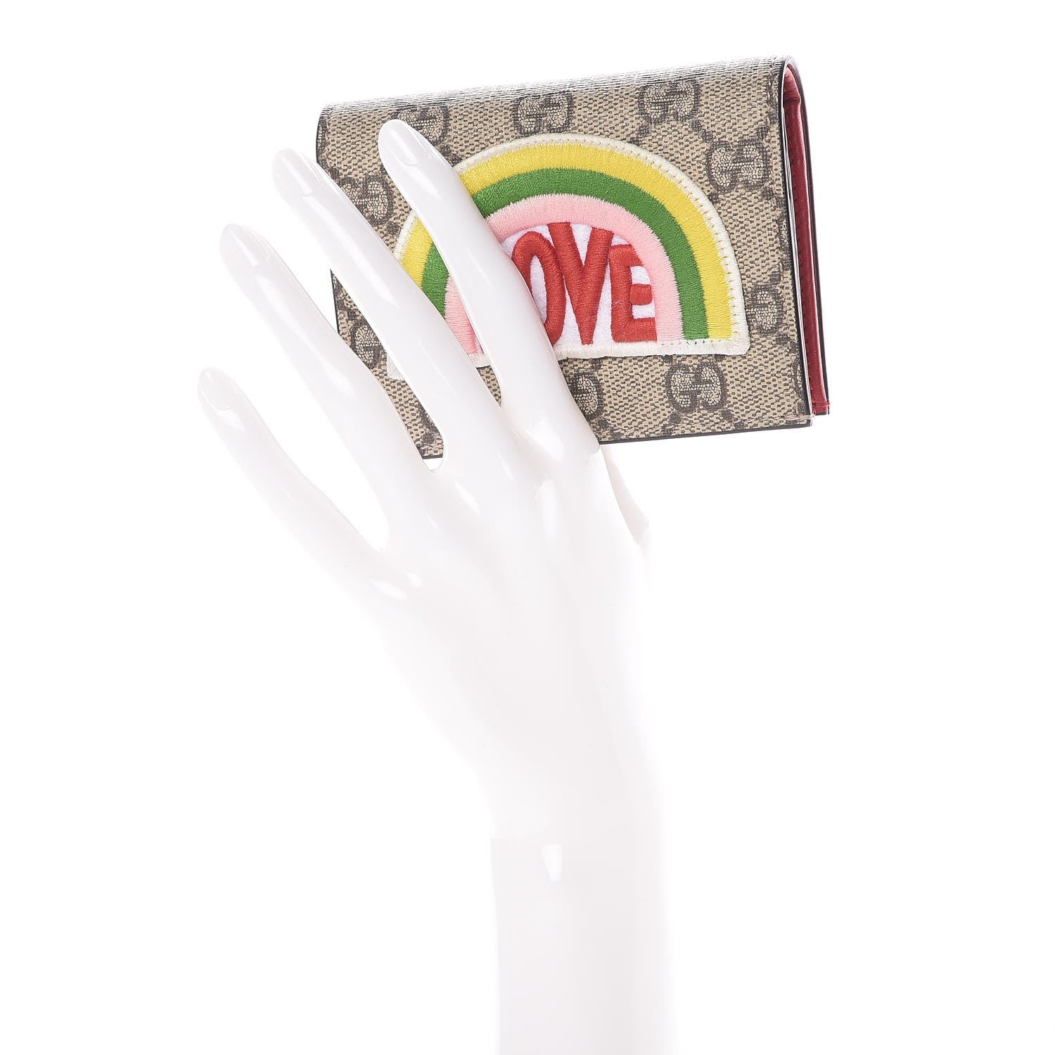 Gucci Soft GG Supreme Monogram Rainbow Embroidered Card Case Wallet 2 of 8