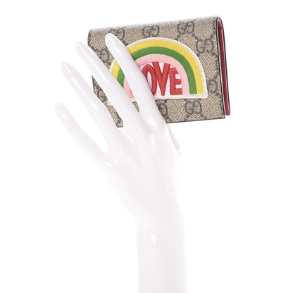 Gucci Soft GG Supreme Monogram Rainbow Embroidered Card Case Wallet 2 of 8