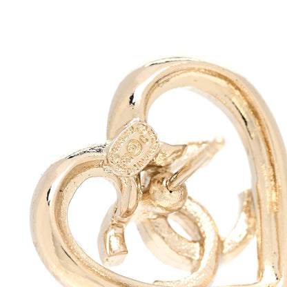 Chanel Metal Crystal CC Logo Heart Earrings Gold 5 of 5