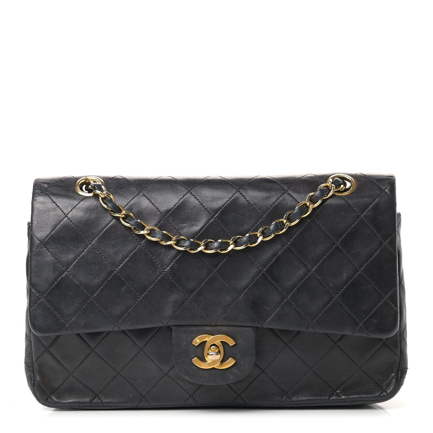 Lambskin Quilted Medium Double Flap Black